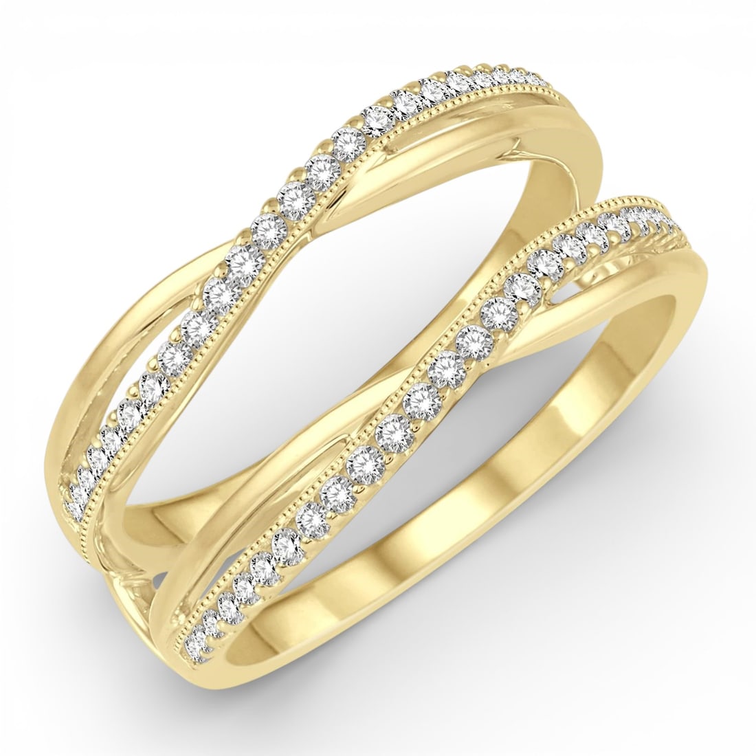 0.28 ctw Diamond Inter-Twined 14K Yellow Gold Insert Ring: Defining modern elegance, this elegant Inter-Twined insert ring featuring Diamond captures the essence of style. The gemstones are nestled within a half channel prong framework, supported by a substan