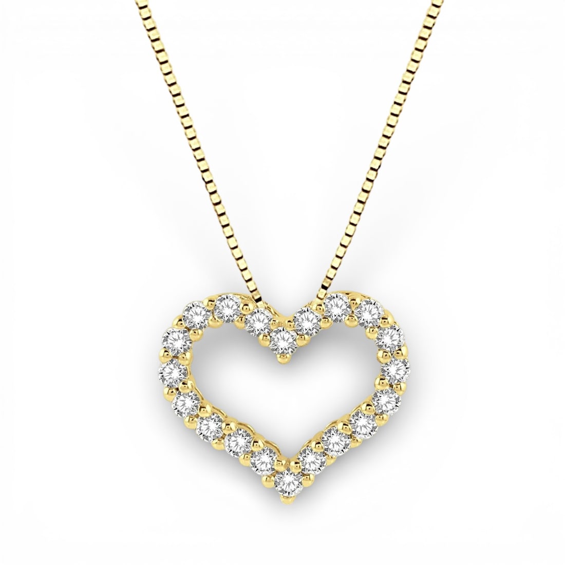 0.25 ctw Diamond 14K Yellow Gold Pendant: A testament to superior craftsmanship, this elegant Heart Shape pendant featuring White Diamond is unparalleled. Showcasing the gems in an Open Heart/Outline Setting arrangement, the pendant consists