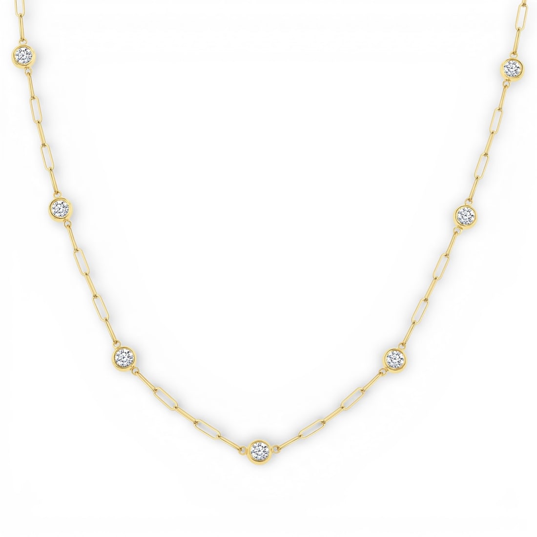 1.03 ctw Bezel Set Diamond Paperclip Station 14K Yellow Gold Necklace: Timeless and sophisticated, this elegant Paperclip Station necklace featuring White Diamond radiates enduring beauty. The gemstones are nestled within a Station framework, supported by a substantial 3