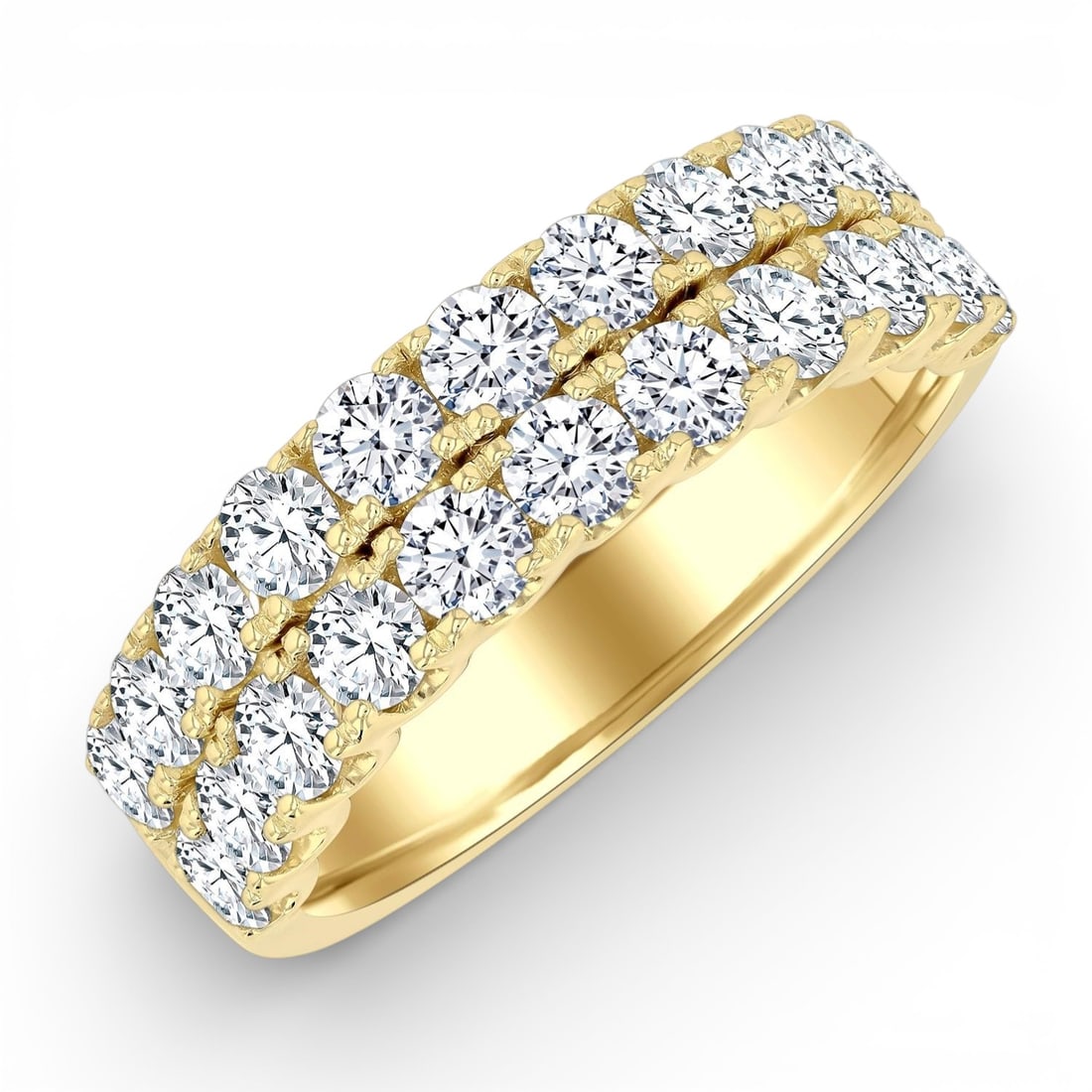 2.00 ctw Diamond Twin Row Wide Wedding Band 14K Yellow Gold Ring: A testament to superior craftsmanship, this magnificent Twin Row ring featuring White Diamond is unparalleled. Crafted with precision, the Double Row Band setting is seamlessly integrated into 5.3 gra