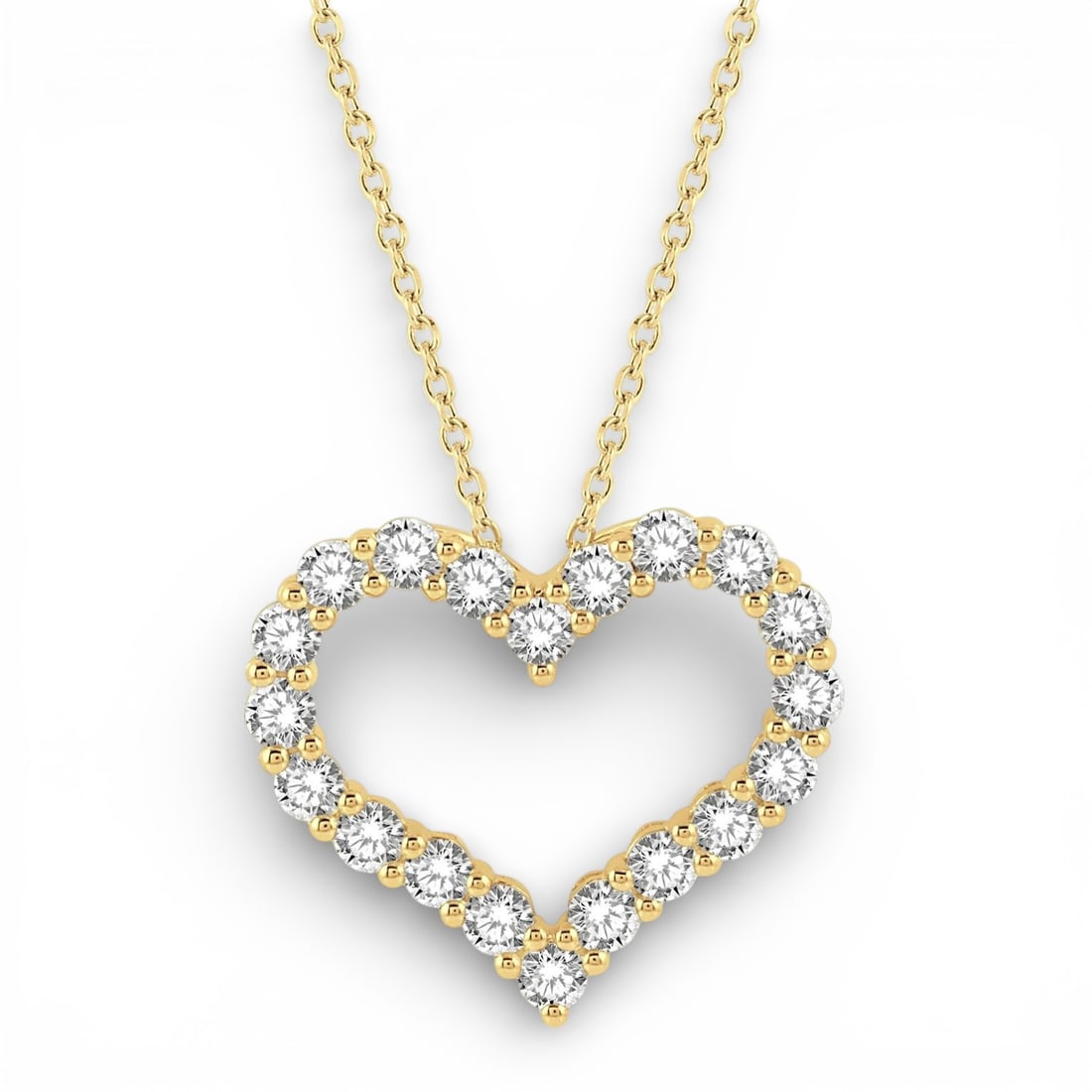 1.50 ctw Heart Shape Diamond 14K Yellow Gold Pendant Necklace: Epitomizing grandeur, this breathtaking Heart Shape pendant necklace featuring Natural Diamonds stands as a beacon of refined taste. A detailed Outline gallery secures the stones, rendered in 2.1 gram