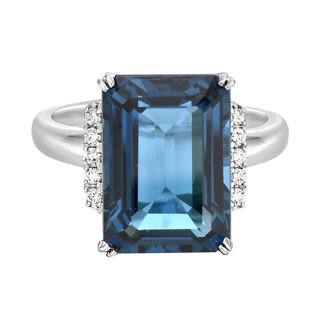 14K White Gold Ring with 8.94 ct Blue Topaz and Diamonds: Exuding opulence and grace, this elegant ring featuring Blue Topaz and Diamond is crafted for the distinguished. Showcasing the gems in a sophisticated arrangement, the ring consists of 14K White Gold