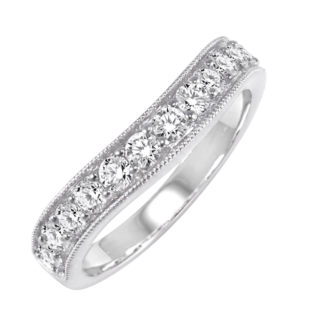 0.75 ctw Pave Diamond V-Shape 14K White Gold Band Ring: Exuding opulence and grace, this elegant V-Shape ring featuring White Diamond is crafted for the distinguished. A detailed Contoured Band gallery secures the stones, rendered in 4.05 grams of lustrous