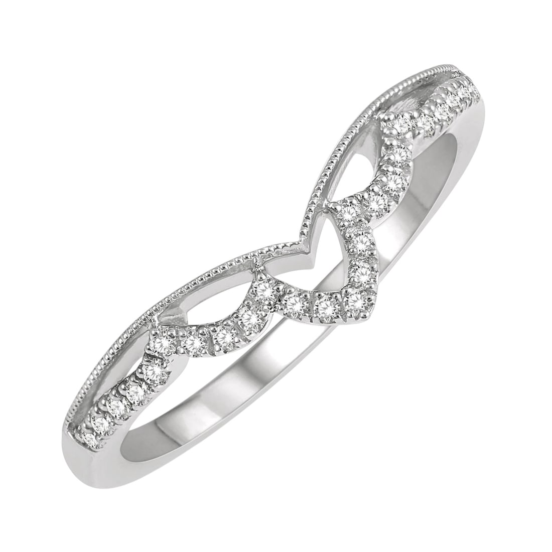 0.13 ctw Diamond Milgrain Chevron 14K White Gold Wedding Band (1 of 3)