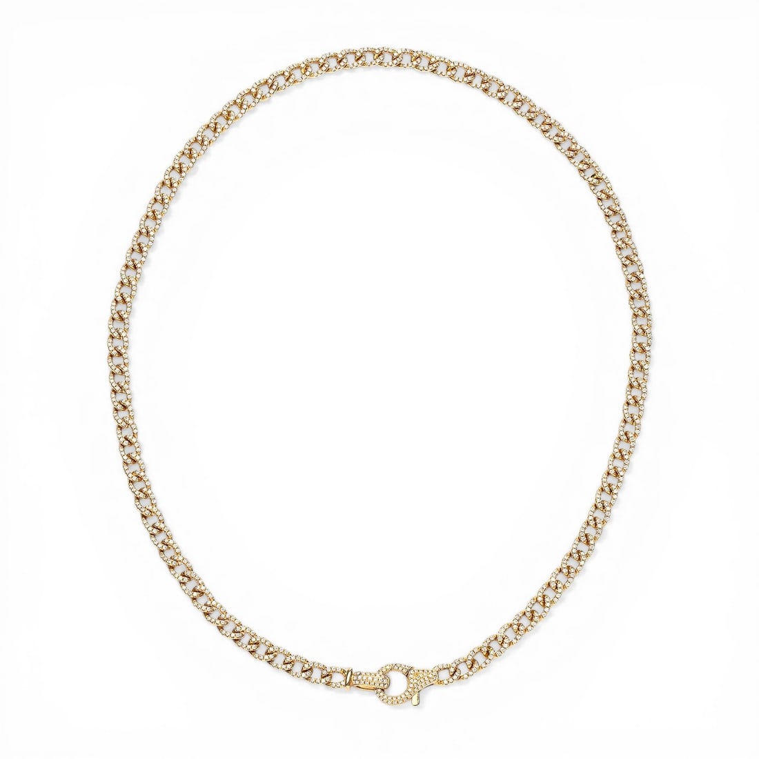 18 inch 3.75 ctw Diamond Curb & Cuban Link 18K Yellow Gold Necklace: Defining modern elegance, this magnificent Curb & Cuban Link necklace featuring White Diamond captures the essence of style. Securely held in a classic Pave design, the necklace is forged from 31.15 g