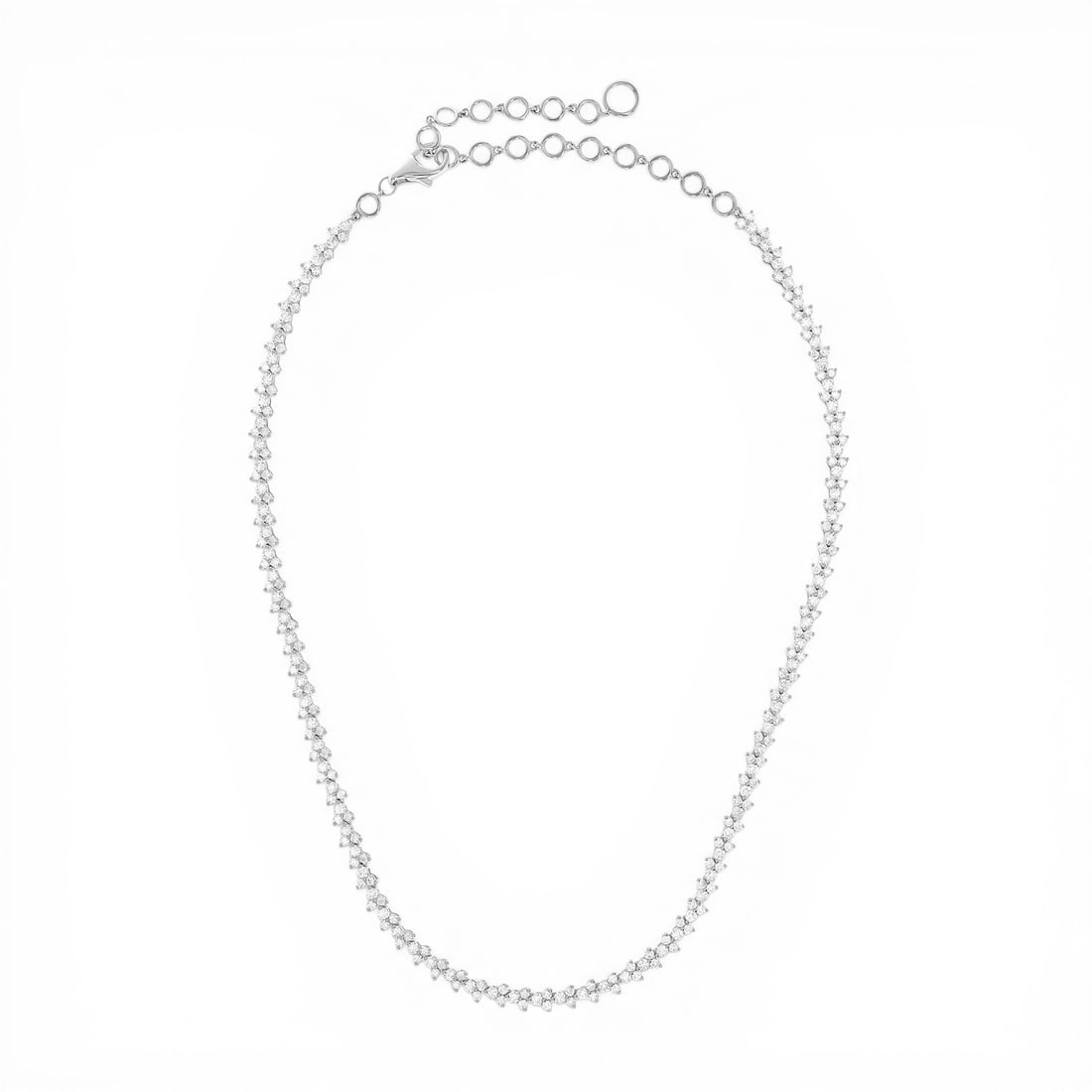 7.43 ctw Duchess Chevron Diamond 18K White Gold Necklace: A symphony of light and color, this breathtaking Chevron necklace featuring White Diamond embodies the pinnacle of luxury. The gemstones are nestled within a Continuous Link/Shared Prong framework, su