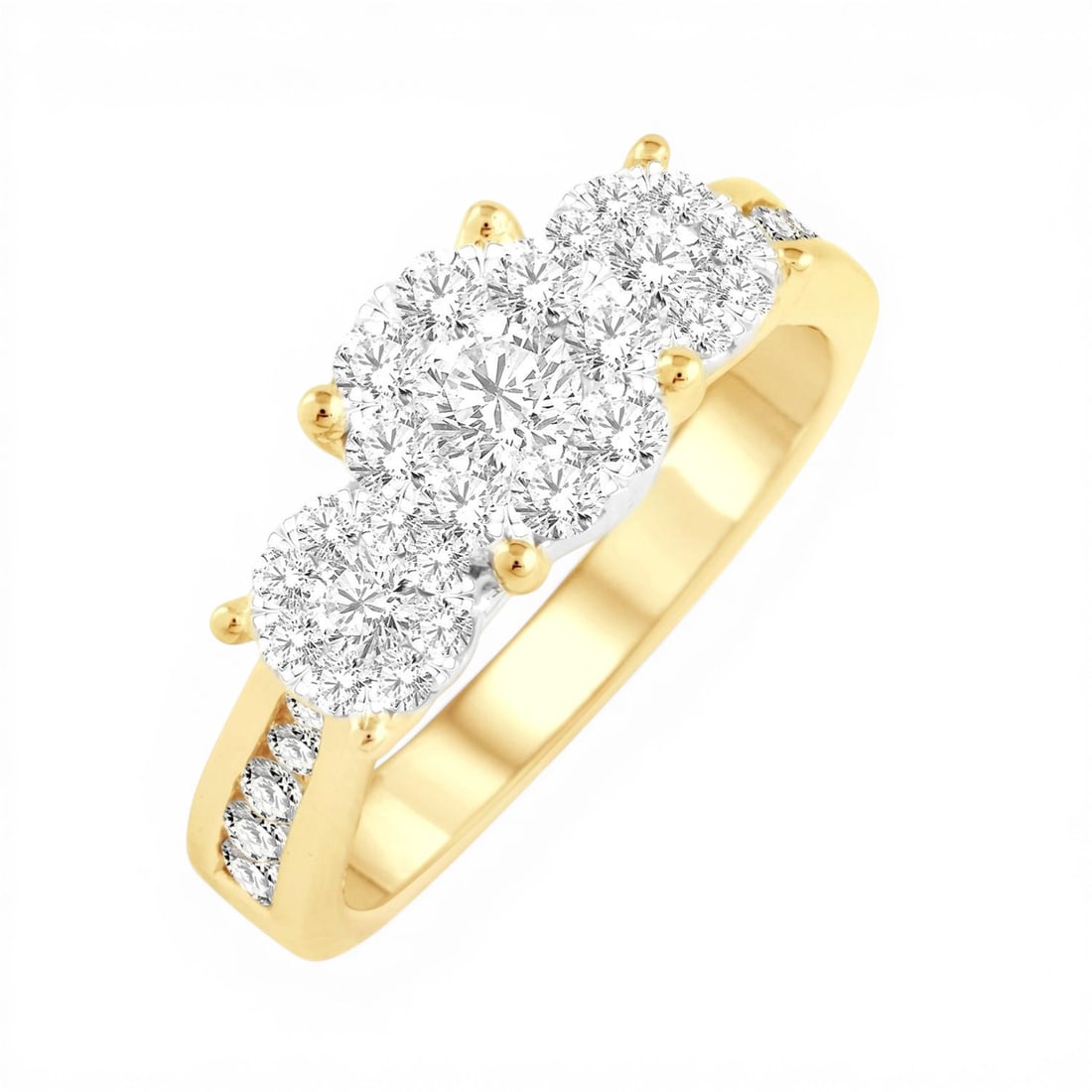0.76 ctw Cluster Round Diamond Three-Stone 14K Yellow & White Gold Ring (1 of 3)