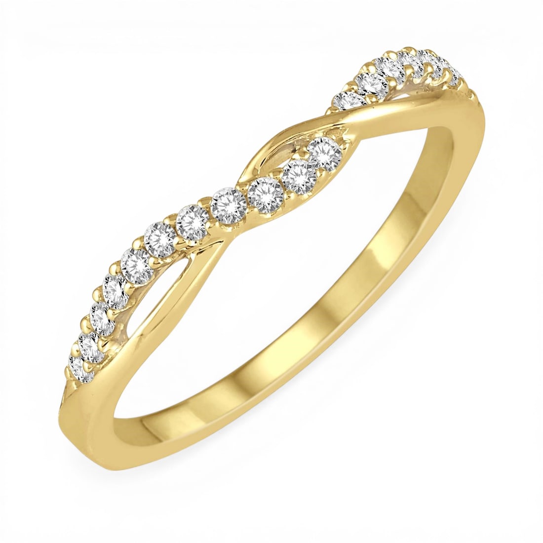 0.20ctw Twisted Top White Diamond 14K Yellow Gold Band Ring: Captured in a moment of brilliance, this stunning Twisted Top ring featuring White Diamond speaks to the connoisseur. The gemstones are nestled within a Contour Band framework, supported by a substant