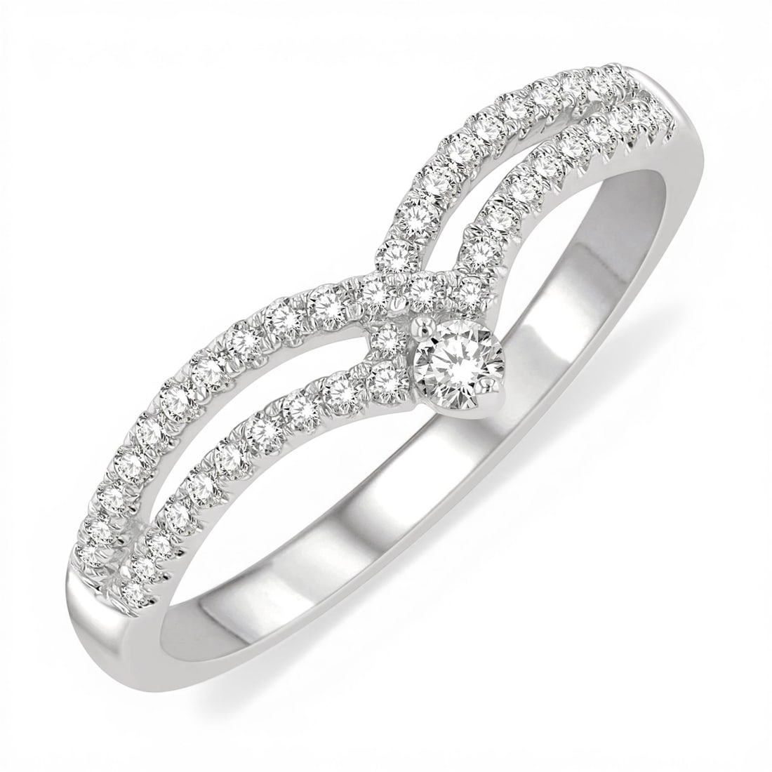 0.25ctw Diamond Interlocked Chevron 14K White Gold Ring: A testament to superior craftsmanship, this exquisite Chevron ring featuring White Diamond is unparalleled. Showcasing the gems in a Chevron arrangement, the ring consists of 3.15 grams of 14K White G
