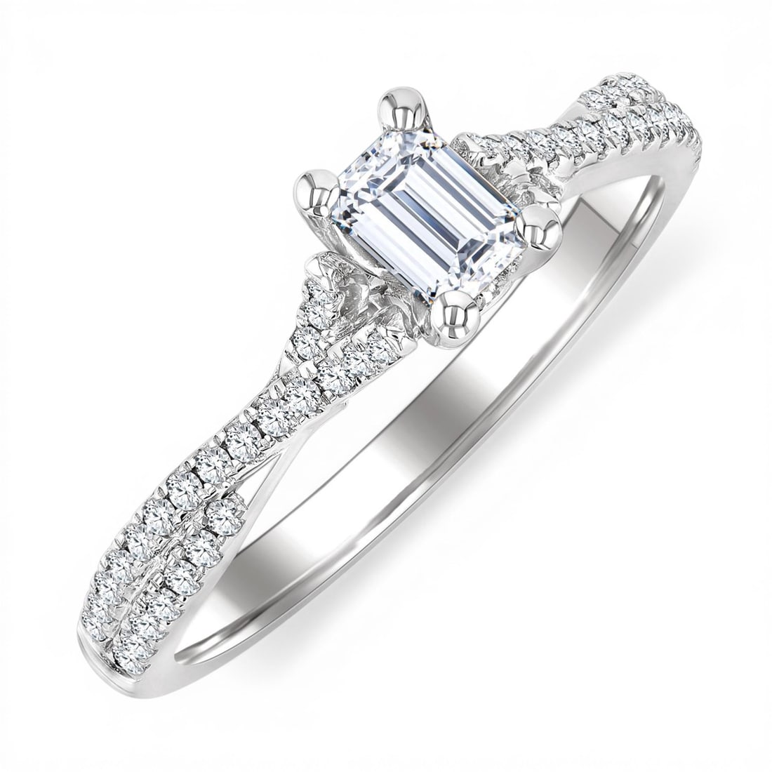 0.58ctw White Diamond Criss Cross 14K White Gold Engagement Ring: Exuding opulence and grace, this exquisite Criss Cross Shank ring featuring White Diamond is crafted for the distinguished. Crafted with precision, the Halo setting is seamlessly integrated into 2.7 g