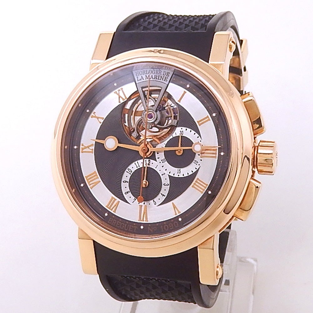 Breguet Marine Tourbillon Chronograph 5837BR/92/5ZU 18k Rose Gold Black Dial: The Breguet Marine Tourbillon Chronograph, Reference 5837BR/92/5ZU, is a horological marvel that marries intricate complications with luxurious design. Crafted in exquisite 18k Rose Gold, this timepie