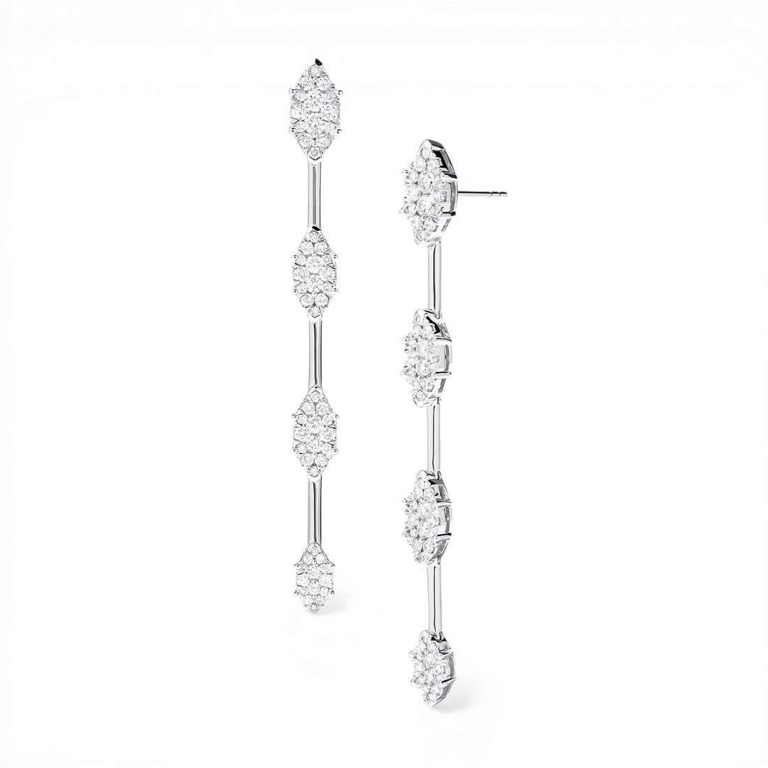 1.62 ctw White Diamond Fiori Marquise Cluster 18K White Gold Earrings: Captured in a moment of brilliance, this breathtaking Fiori Marquise Bar Cluster pair of earrings featuring Natural Diamonds speaks to the connoisseur. Expertly mounted in a Cluster setting, the earri