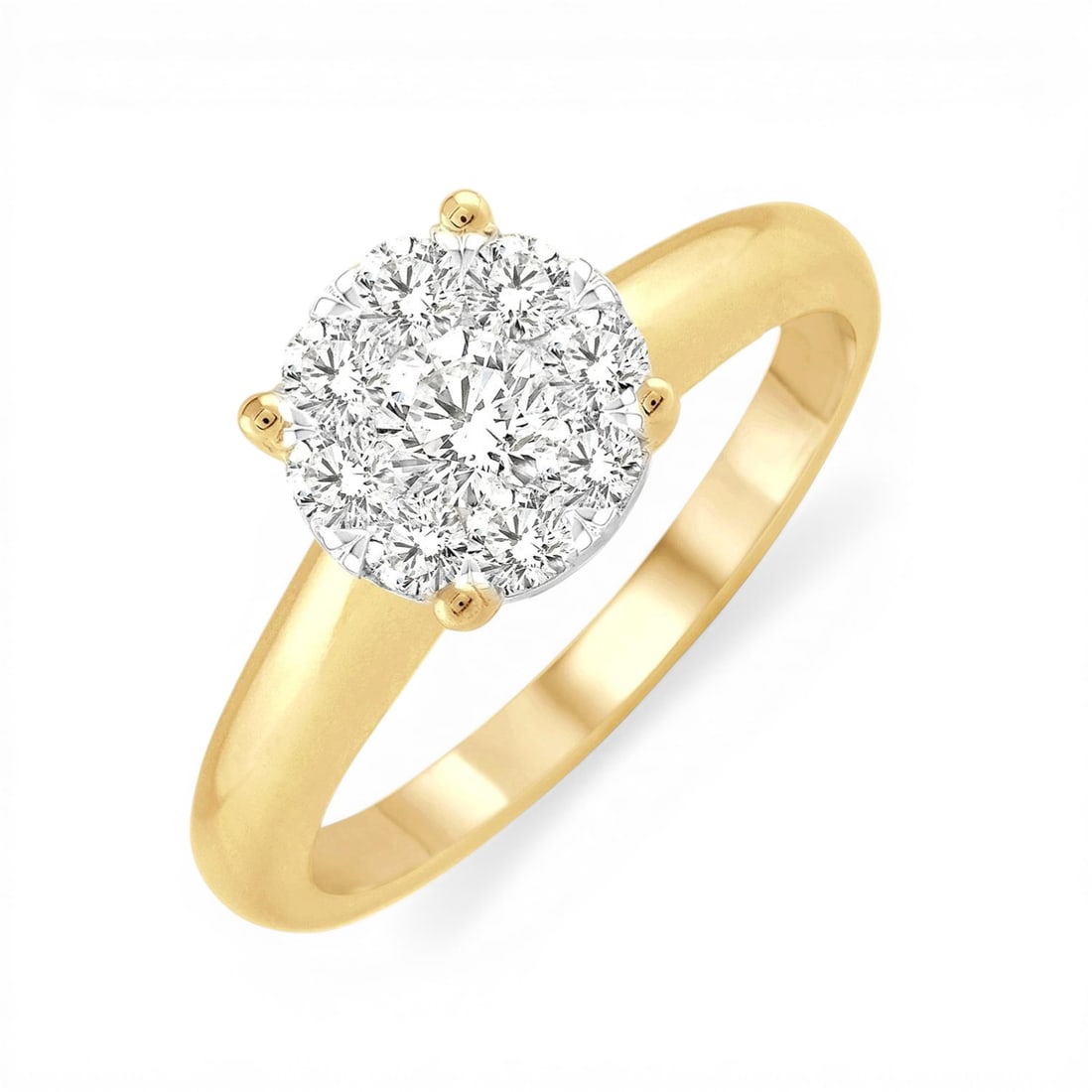 0.24 ctw Diamond Cluster 14K Yellow & White Gold Ring: Captured in a moment of brilliance, this breathtaking Cluster ring featuring Natural Diamonds speaks to the connoisseur. The gemstones are nestled within a Cluster framework, supported by a substantia