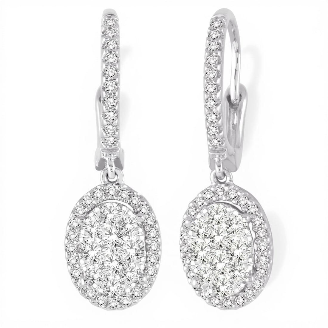 2.02 ctw Oval Cluster Diamond 14K White Gold Earrings: A testament to superior craftsmanship, this stunning Cluster pair of earrings featuring Natural Diamonds is unparalleled. Showcasing the gems in a Halo arrangement, the earrings consists of 5.1 grams 