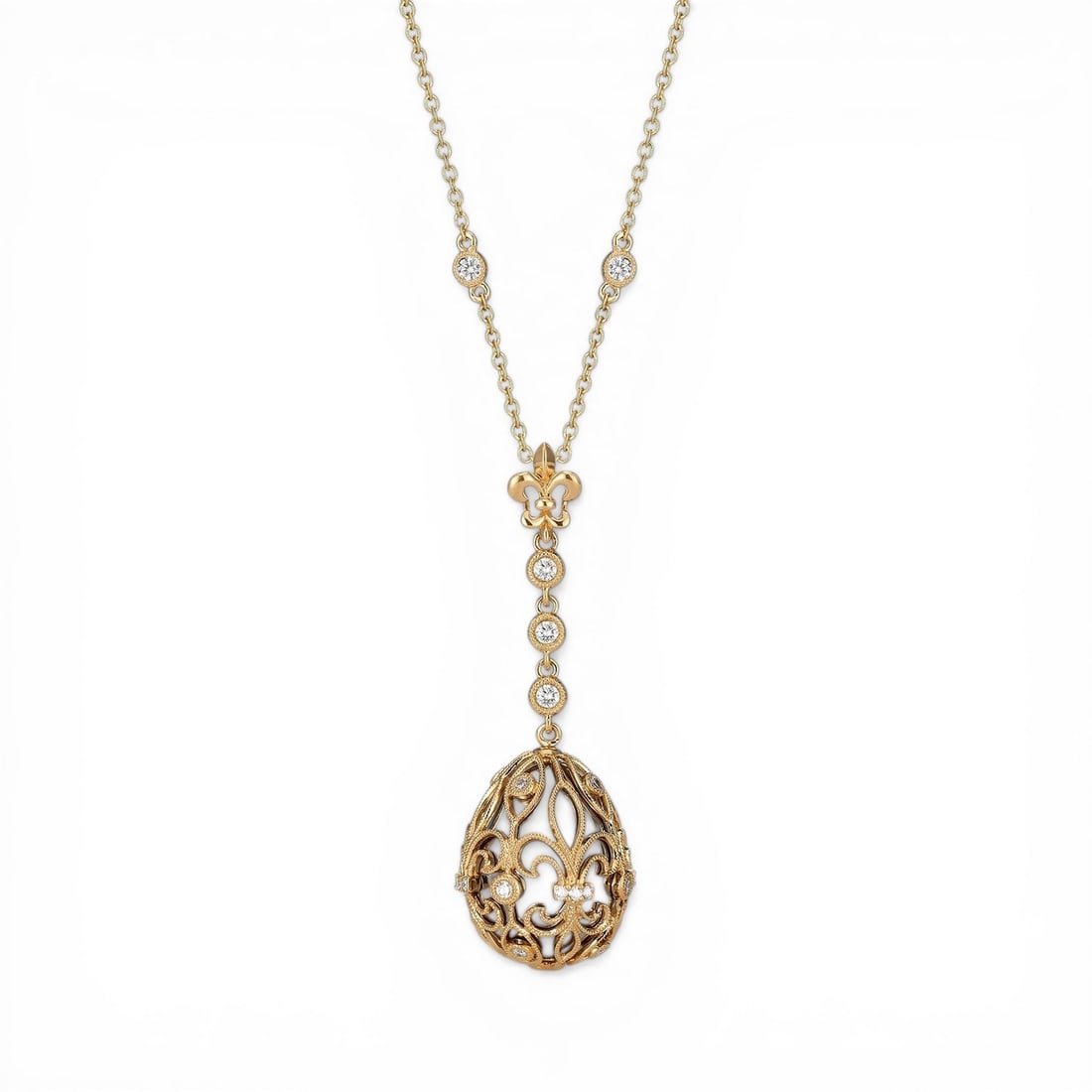 0.66 ctw Diamond Mademoiselle Cage Drop 18K Yellow & White Gold Pendant Necklace: Exuding opulence and grace, this elegant Cage Drop pendant necklace featuring White Diamond is crafted for the distinguished. Showcasing the gems in a Drop Pendant arrangement, the pendant necklace co