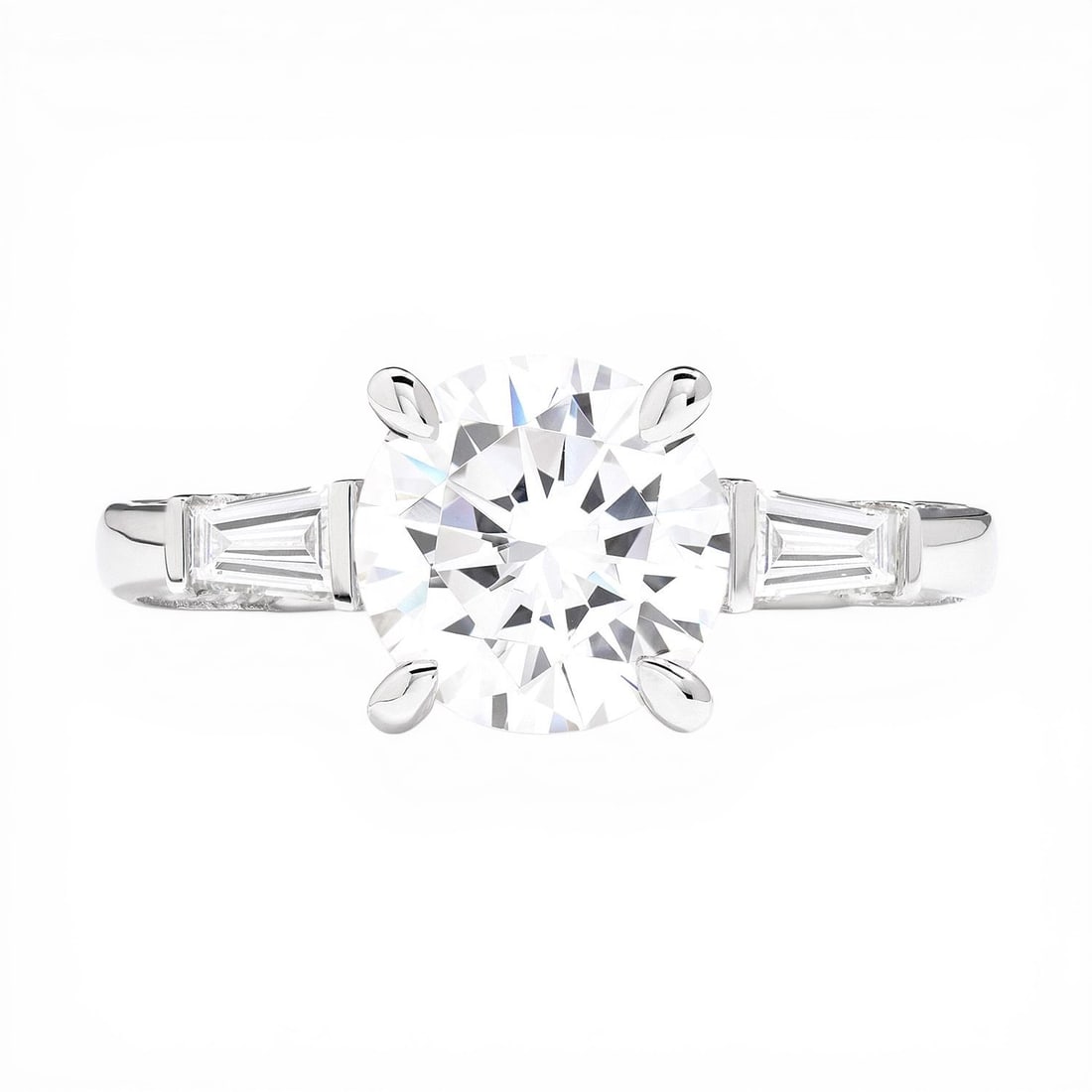 0.71 ctw Diamond Tapered Baguette 14K White Gold Engagement Semi-Mount: Rare and radiant, this magnificent Three-Stone ring featuring Natural Diamonds offers a touch of the extraordinary. Showcasing the gems in a Three-Stone arrangement, the ring consists of 4.15 grams of