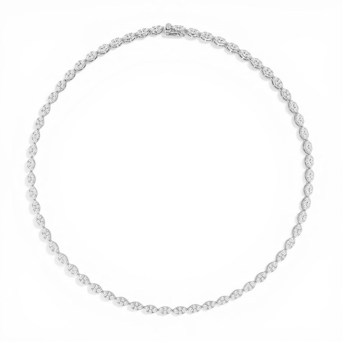 6.0 ctw White Diamond Marquise Cluster Necklace in Platinum: Captured in a moment of brilliance, this breathtaking Marquise Cluster necklace featuring Natural Diamonds speaks to the connoisseur. Securely held in a classic Cluster design, the necklace is forged 