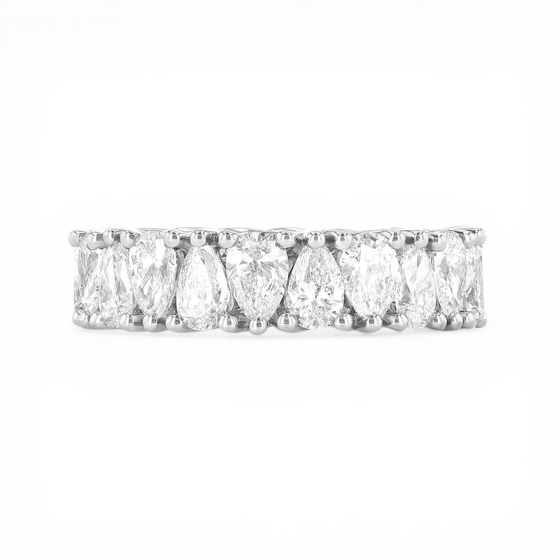4.4 ctw Pear Diamond Duchess Eternity Band Platinum Ring: Exuding opulence and grace, this exquisite Eternity Band ring featuring White Diamond is crafted for the distinguished. A detailed Eternity Band gallery secures the stones, rendered in 6.0 grams of lu