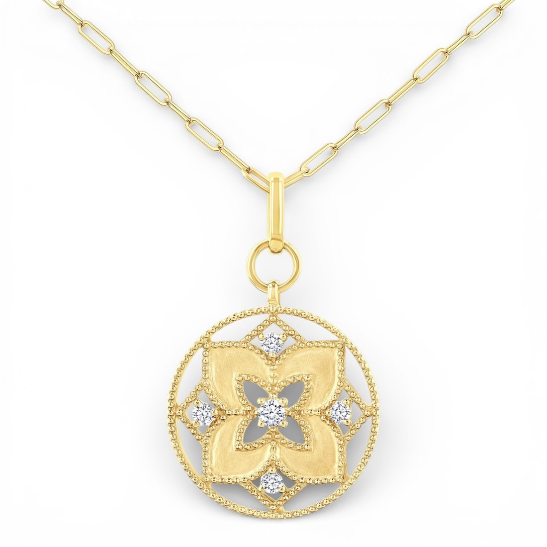 0.24 ctw Diamond Floral Medallion 14K Yellow Gold Pendant (1 of 3)