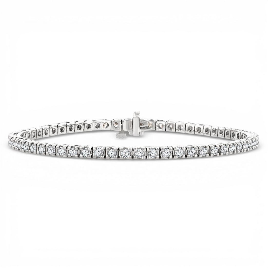 2.02 ctw Round Cut Diamond Tennis Bracelet 14K White Gold: Exuding opulence and grace, this breathtaking Square Shape bracelet featuring White Diamond is crafted for the distinguished. A detailed Continuous Line gallery secures the stones, rendered in 10.0 gr