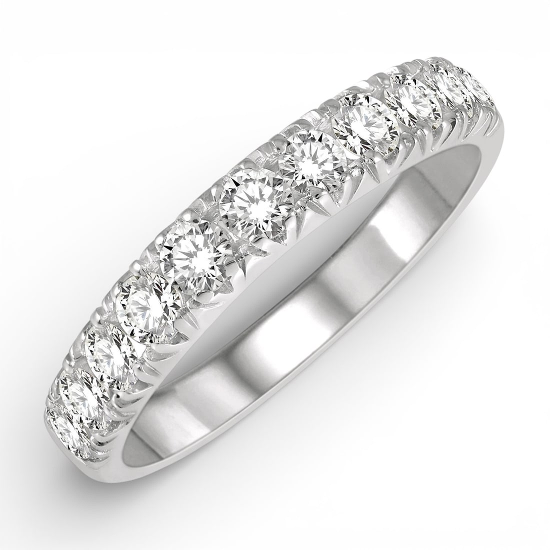 0.77 ctw 11 Stone Diamond Shared Prong 14K White Gold Band Ring: Exuding opulence and grace, this elegant 11 Stone ring featuring White Diamond is crafted for the distinguished. Crafted with precision, the Shared Prong setting is seamlessly integrated into 2.9 gram