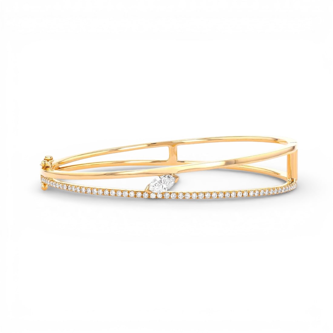 1.01 ctw Diamond Paradox Marquise 2-Row 18K Yellow Gold Bangle Bracelet (1 of 1)