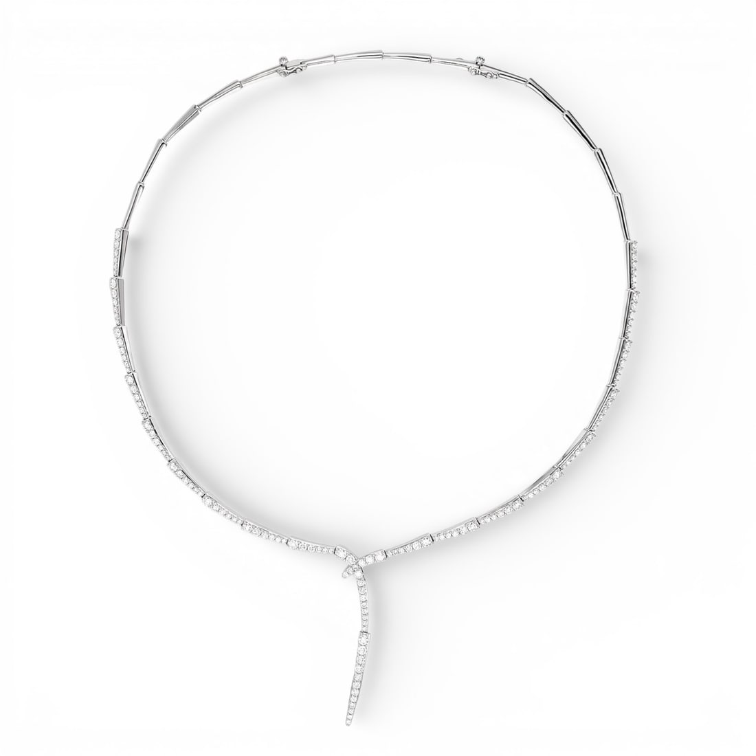 18 inch 5.74 ctw Diamond Meander 18K White Gold Necklace: Rare and radiant, this breathtaking Meander necklace featuring White Diamond offers a touch of the extraordinary. Crafted with precision, the Lariat/Link Construction setting is seamlessly integrated 