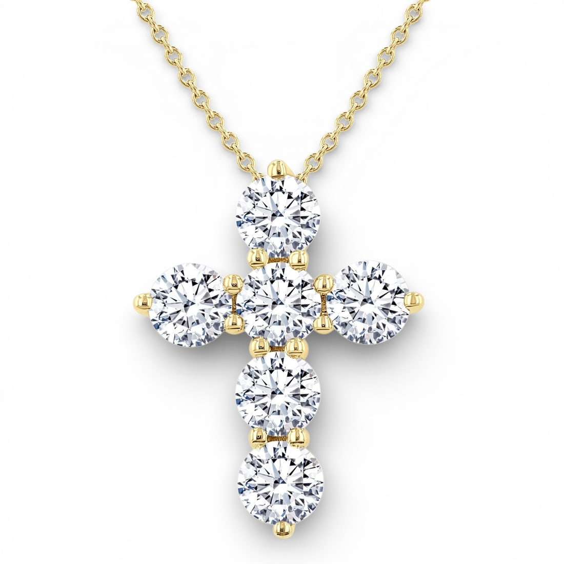 2.04 ctw Diamond Christian Cross 14K Yellow Gold Pendant: An exquisite masterpiece of haute joaillerie, this stunning Christian Cross pendant featuring White Diamond is a true treasure. Crafted with precision, the Cluster setting is seamlessly integrated int