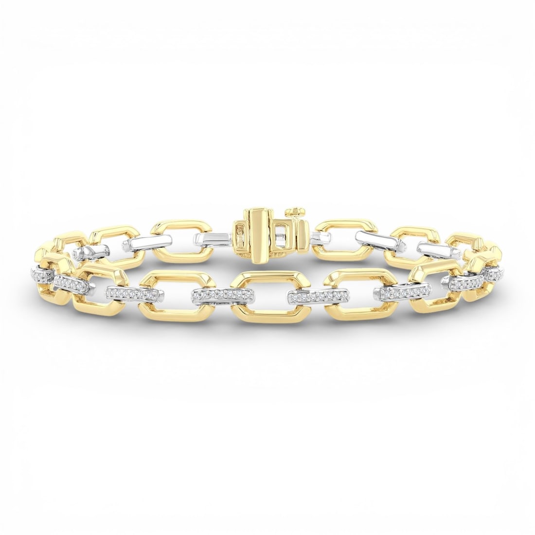 0.34 ctw White Diamond Bold Octagonal Link 10K Yellow & White Gold Bracelet: Captured in a moment of brilliance, this breathtaking Octagonal Link bracelet featuring White Diamond speaks to the connoisseur. Expertly mounted in a Link/Chain setting, the bracelet is crafted in 11