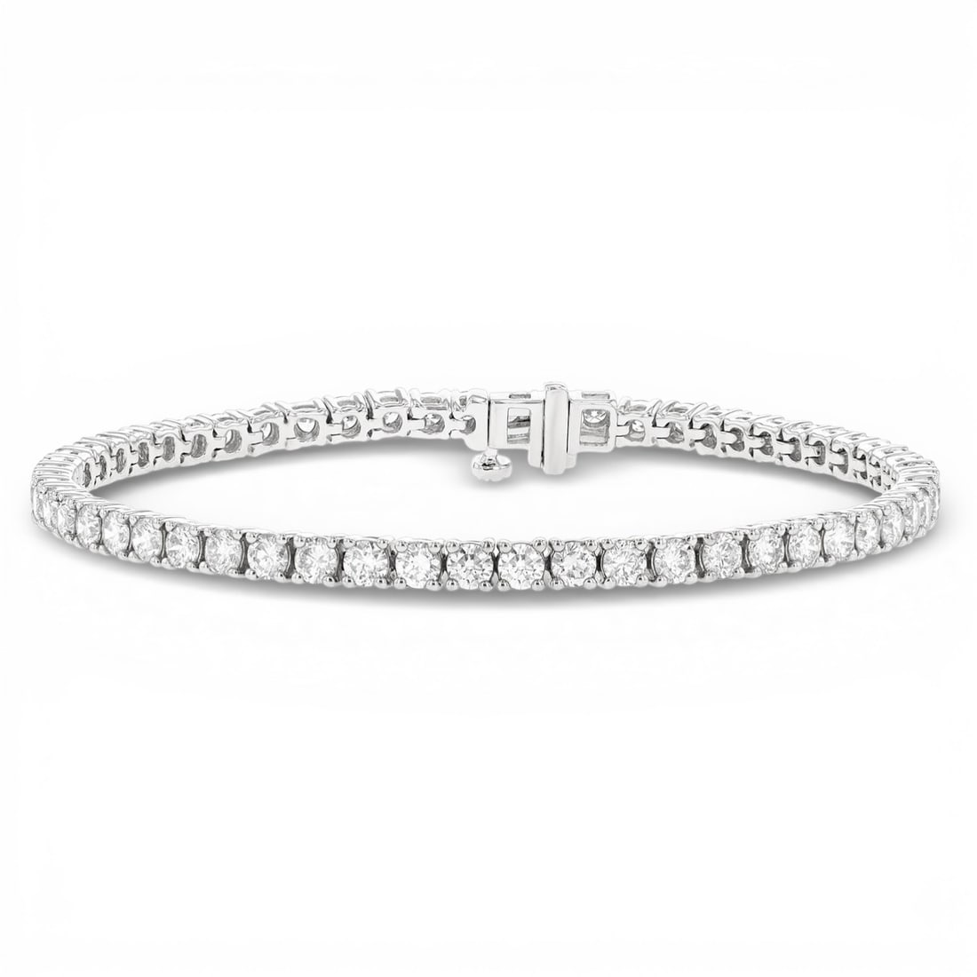 4.98 ctw Round Cut White Diamond Tennis 14K White Gold Bracelet: Rare and radiant, this breathtaking Tennis bracelet featuring White Diamond offers a touch of the extraordinary. A detailed Continuous line gallery secures the stones, rendered in 10.55 grams of lustr