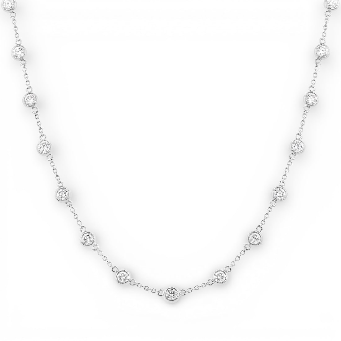 3.01 ctw Bezel Set White Diamond Station 14K White Gold Necklace (1 of 3)
