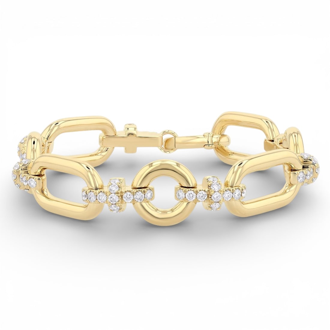 2.62 ctw White Diamond 14K Yellow Gold Bracelet: Defining modern elegance, this magnificent Open Window Bold Link bracelet featuring White Diamond captures the essence of style. Securely held in a classic Link Bracelet design, the bracelet is forged