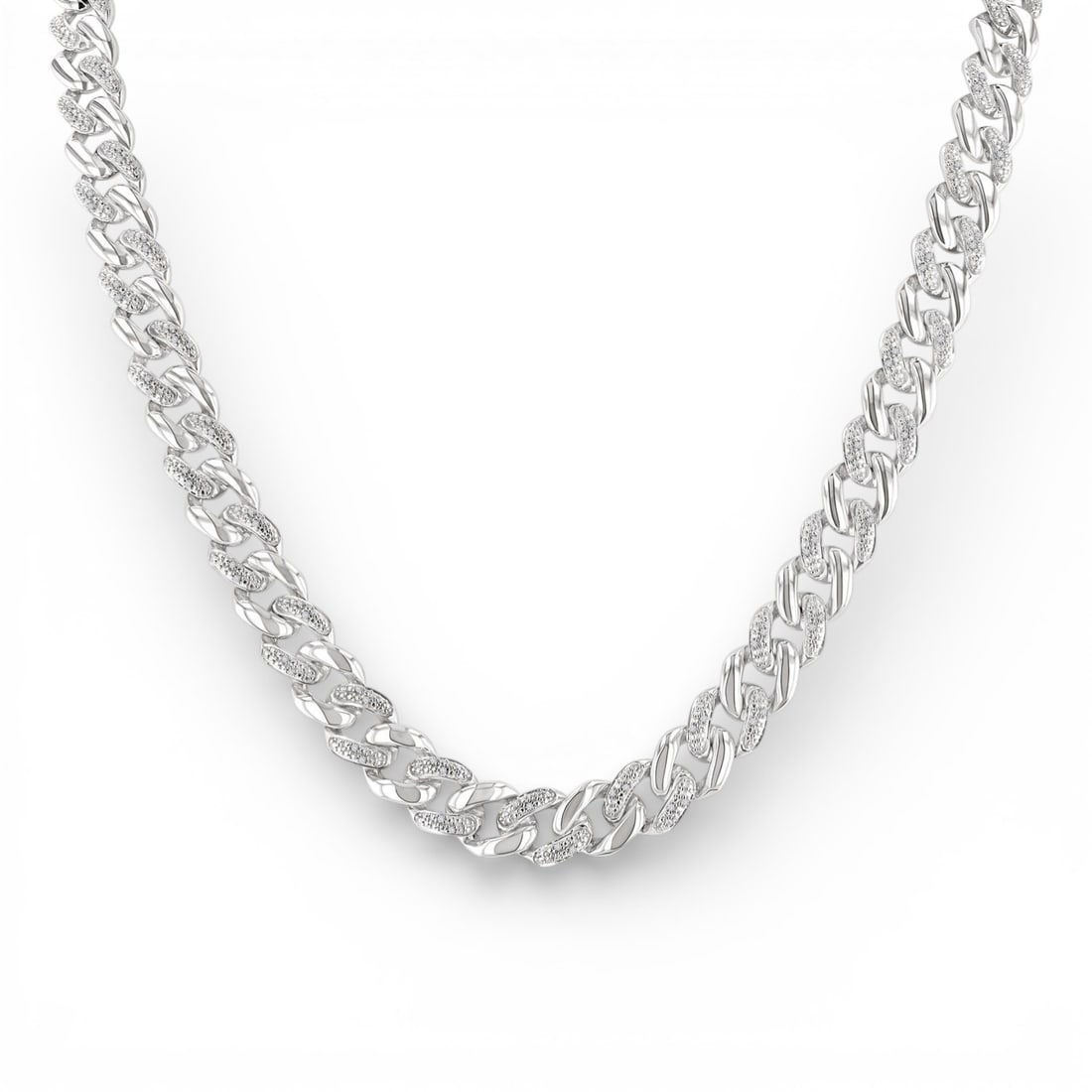18 inch 0.25 ctw White Diamond Curb & Cuban Link Sterling Silver Necklace: Timeless and sophisticated, this elegant Curb & Cuban Link necklace featuring White Diamond radiates enduring beauty. Securely held in a classic Chain/Link design, the necklace is forged from 47.95 gr