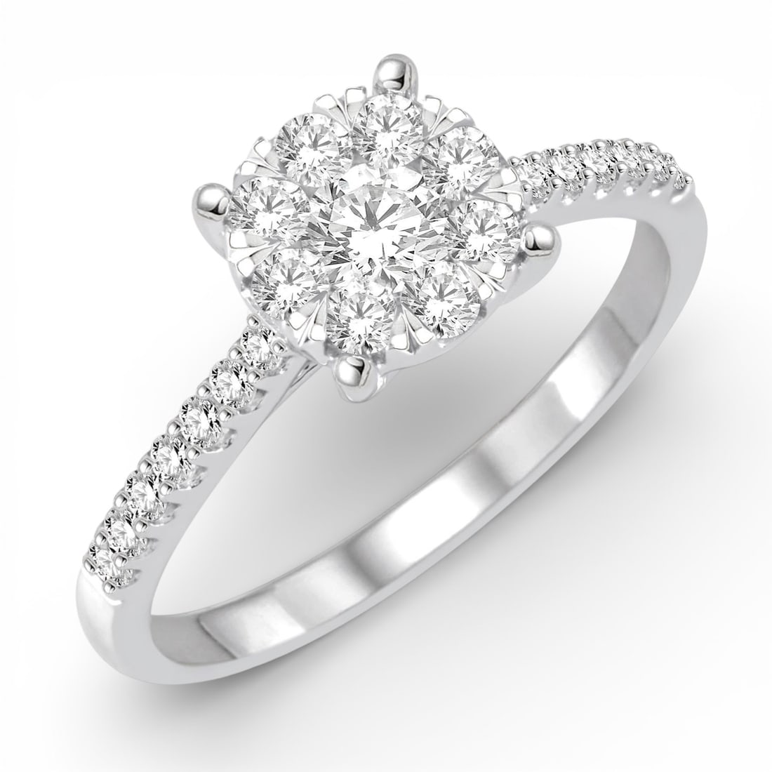 0.76 ctw Diamond Cluster 14K White Gold Ring: A testament to superior craftsmanship, this magnificent Cluster ring featuring Natural Diamonds is unparalleled. Showcasing the gems in a Cluster arrangement, the ring consists of 2.85 grams of 14K Wh
