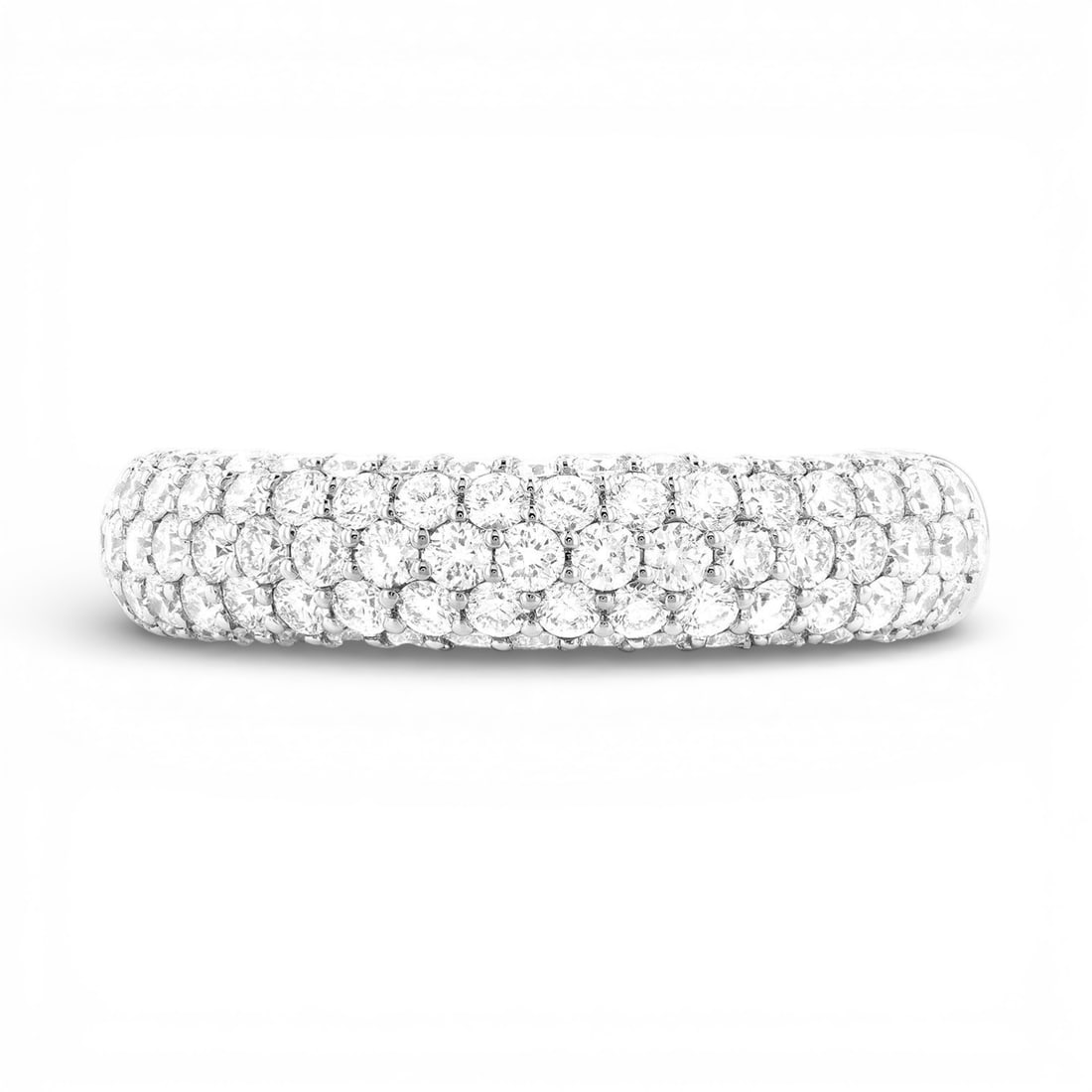 1.43 ctw Duchess Pave Diamond 18K White Gold Band Ring: Rare and radiant, this breathtaking Duchess Pave ring featuring White Diamond offers a touch of the extraordinary. Showcasing the gems in a Pave arrangement, the ring consists of 8.0 grams of 18K Whit