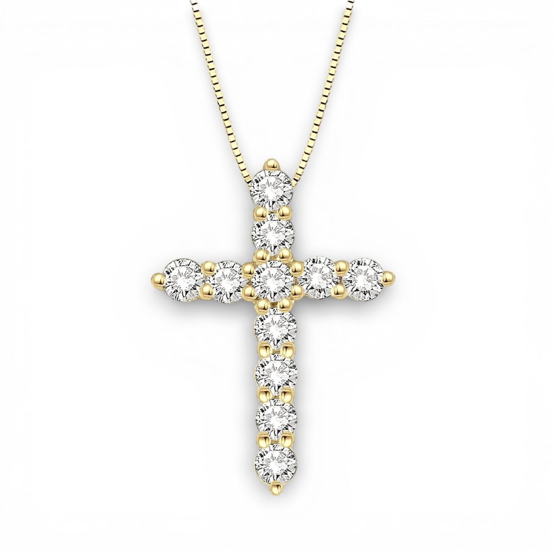 0.25 ctw White Diamond Cross Pendant 14K Yellow Gold: An exquisite masterpiece of haute joaillerie, this stunning Cross necklace featuring White Diamond is a true treasure. Showcasing the gems in a Cross Cluster arrangement, the necklace consists of 0.35