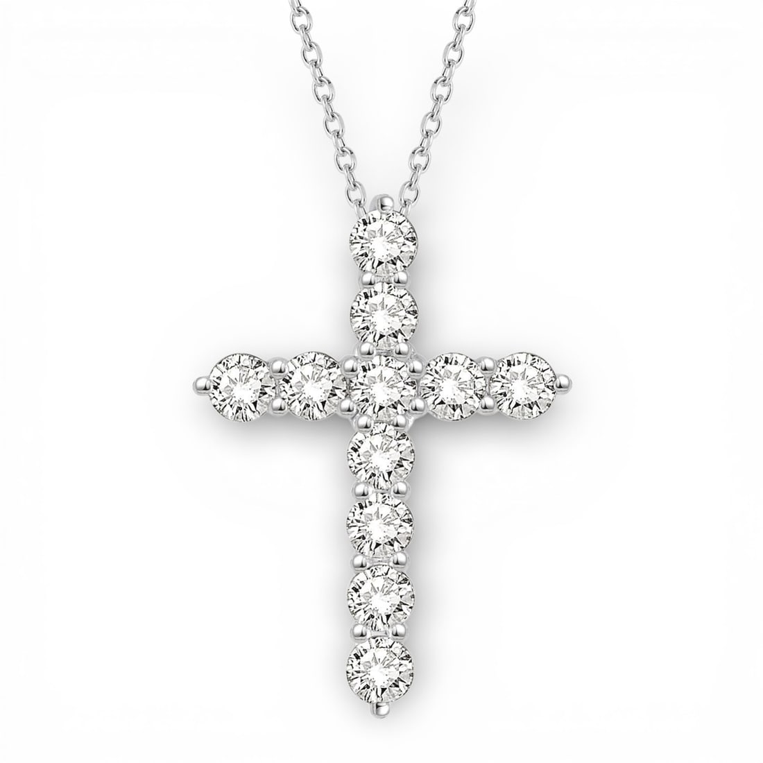 1.51 ctw White Diamond Cross Pendant 14k White Gold: A testament to superior craftsmanship, this magnificent Cross pendant featuring White Diamond is unparalleled. A detailed Cluster gallery secures the stones, rendered in 1.4 g of lustrous 14K White Go