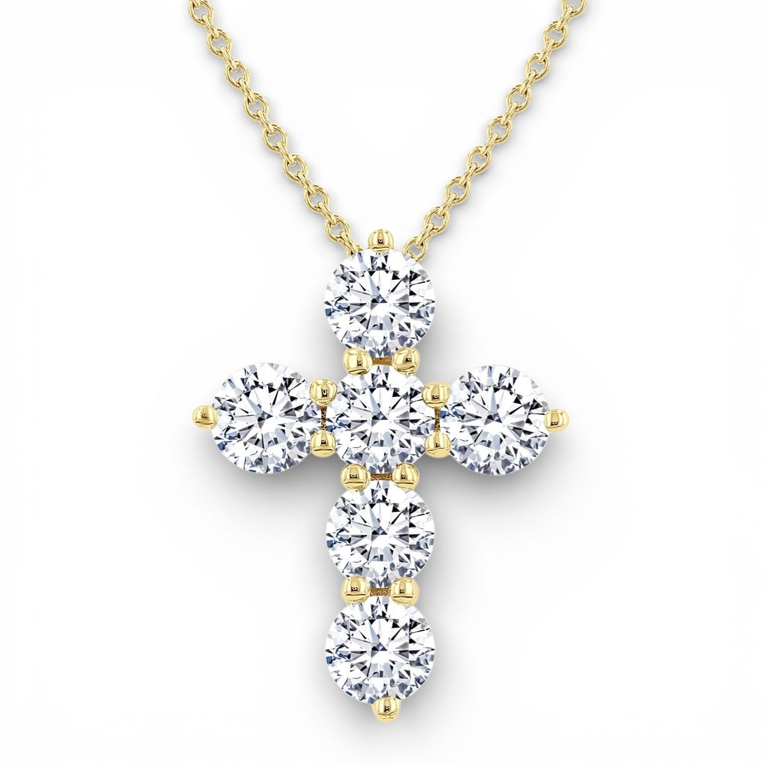 1.53 ctw Diamond Christian Cross 14K Yellow Gold Pendant: Timeless and sophisticated, this elegant Christian Cross pendant featuring White Diamond radiates enduring beauty. The gemstones are nestled within a Cluster framework, supported by a substantial 0.9 