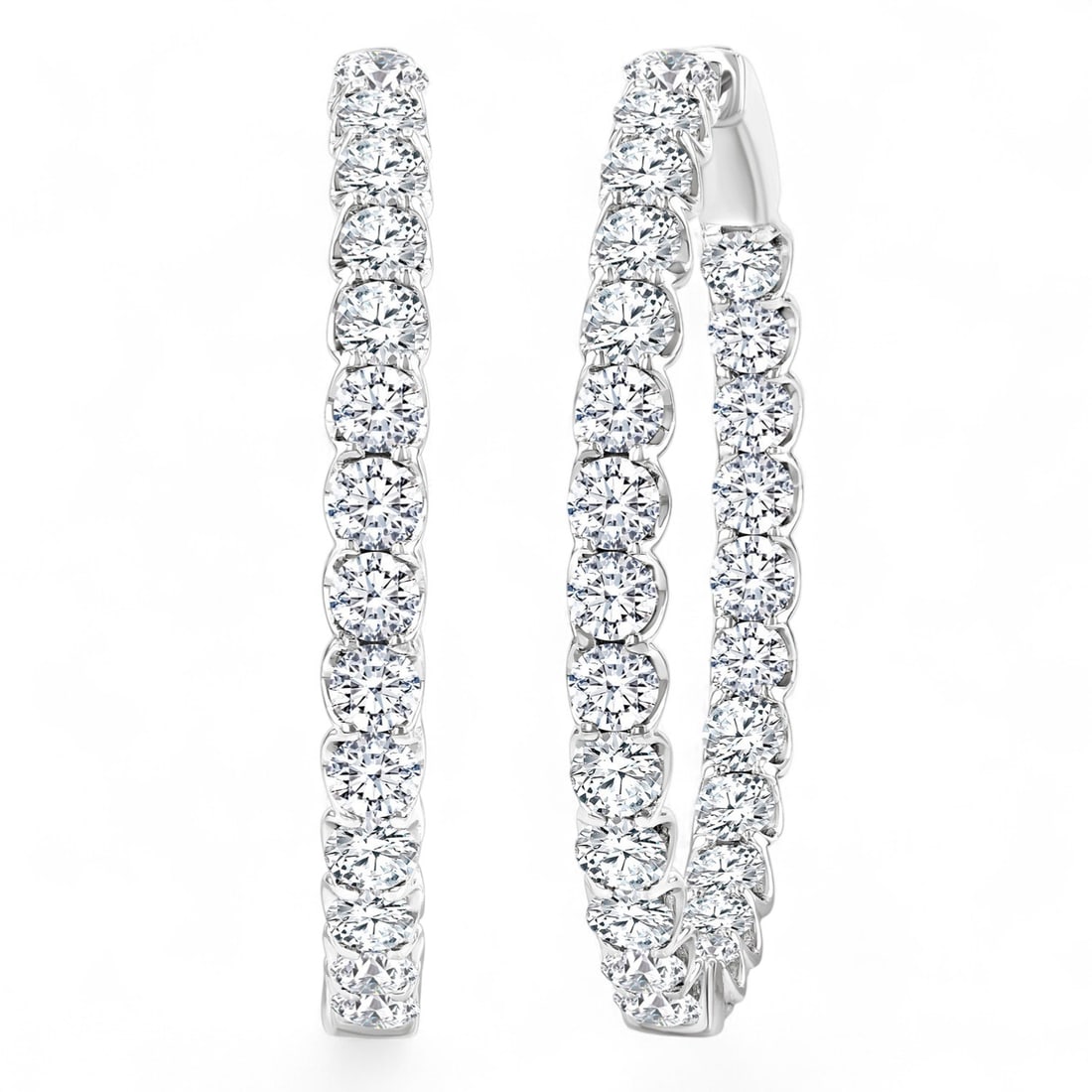 5.0 Ctw Inside-Out Oval Hoop Diamond Modern 14K White Gold Earrings - Certified: A testament to superior craftsmanship, this stunning Inside-Out Oval Shape Hoop pair of earrings featuring Natural Diamonds is unparalleled. Showcasing the gems in a Hoop arrangement, the earrings con