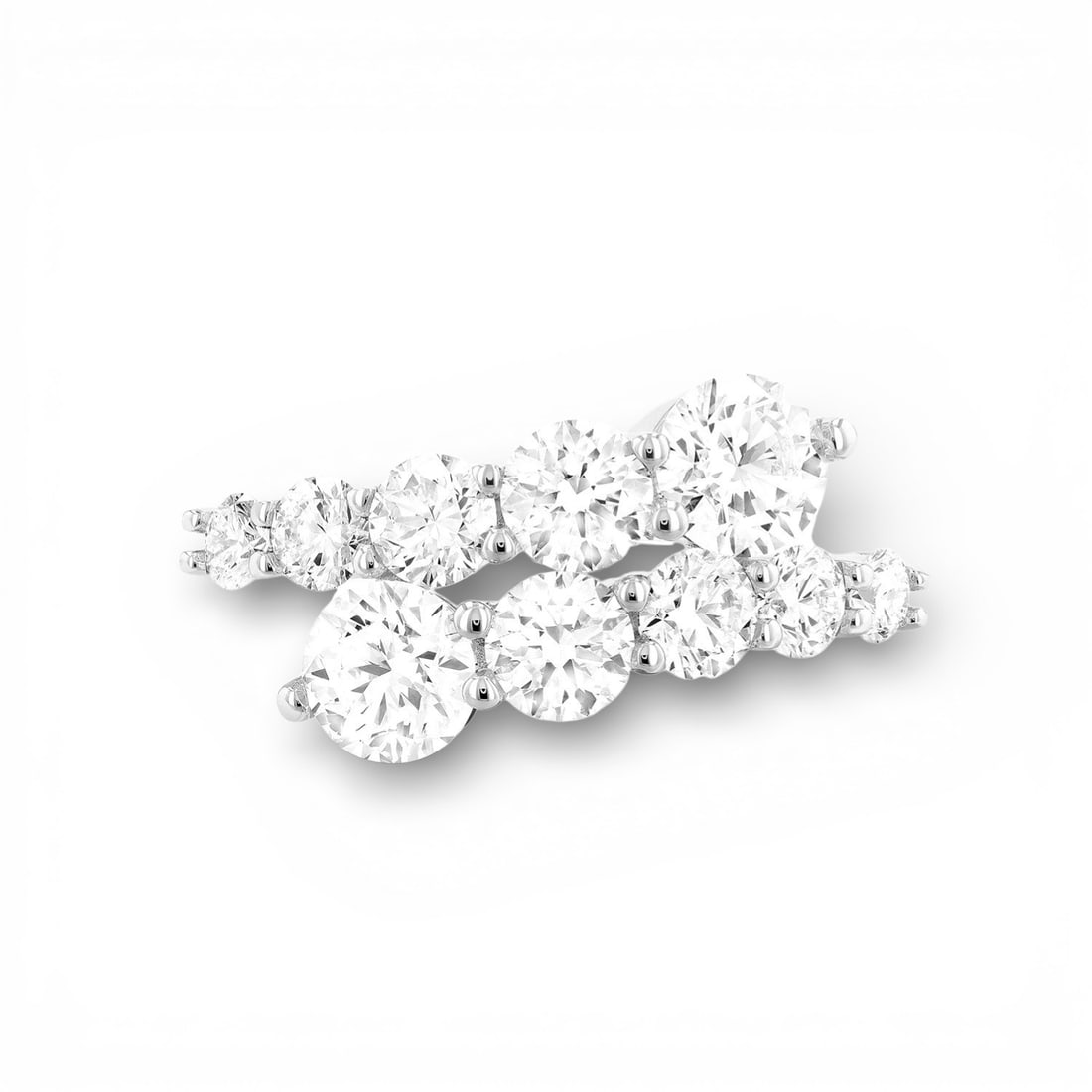 1.85 ctw White Diamond Dagr Wrap Bypass 18k White Gold Ring: Rare and radiant, this breathtaking Wrap ring featuring Natural Diamonds offers a touch of the extraordinary. Crafted with precision, the Bypass setting is seamlessly integrated into 4.25 grams of 18K