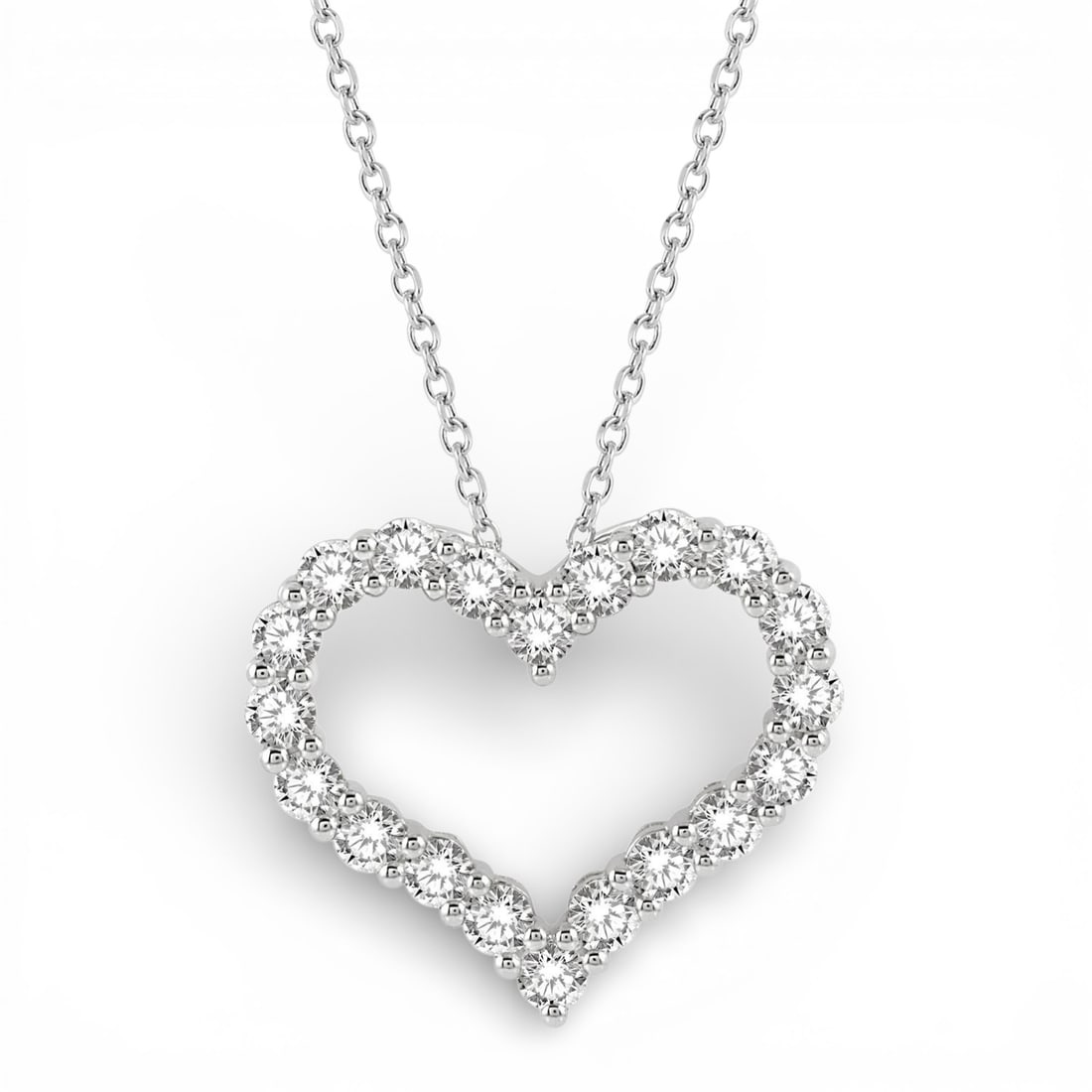 2.0 ctw Round Diamond Heart Pendant Necklace 14K White Gold: Timeless and sophisticated, this elegant Heart Shape pendant necklace featuring Natural Diamonds radiates enduring beauty. The gemstones are nestled within a Cluster framework, supported by a substant