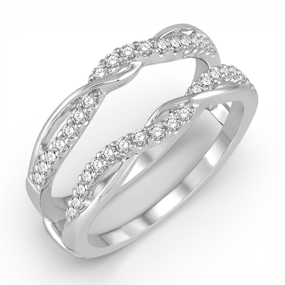 0.39 ctw White Diamond 14K White Gold Insert Ring: Timeless and sophisticated, this elegant Inter-twined ring featuring White Diamond radiates enduring beauty. Securely held in a classic Insert Ring design, the ring is forged from 4.25 grams of high-p