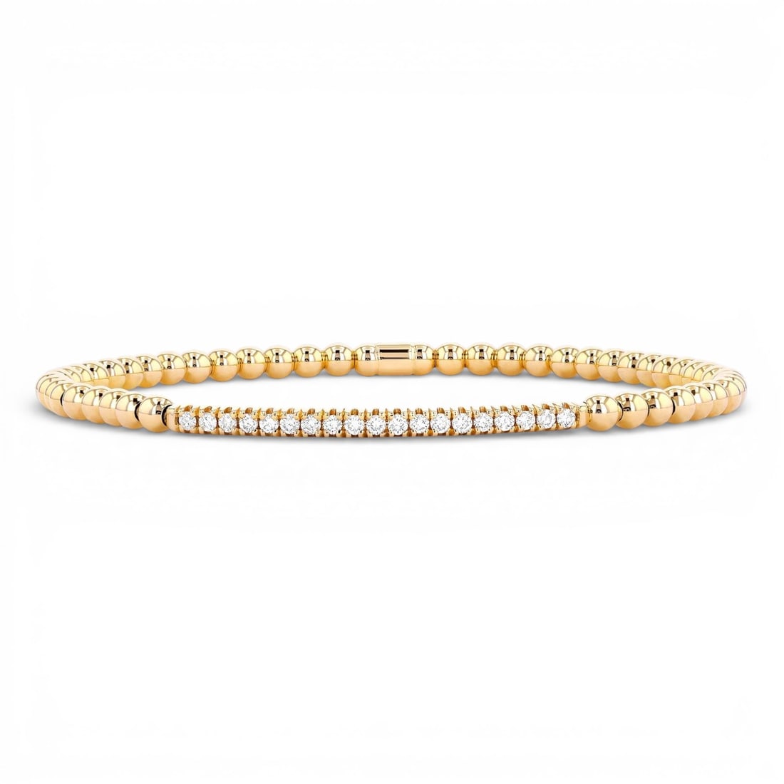 Duchess Sereno 0.3 ctw White Diamond Stretch 18K Yellow Gold Bracelet: Captured in a moment of brilliance, this elegant Stretch bracelet featuring White Diamond speaks to the connoisseur. Securely held in a classic Line design, the bracelet is forged from 6.1 grams of hi