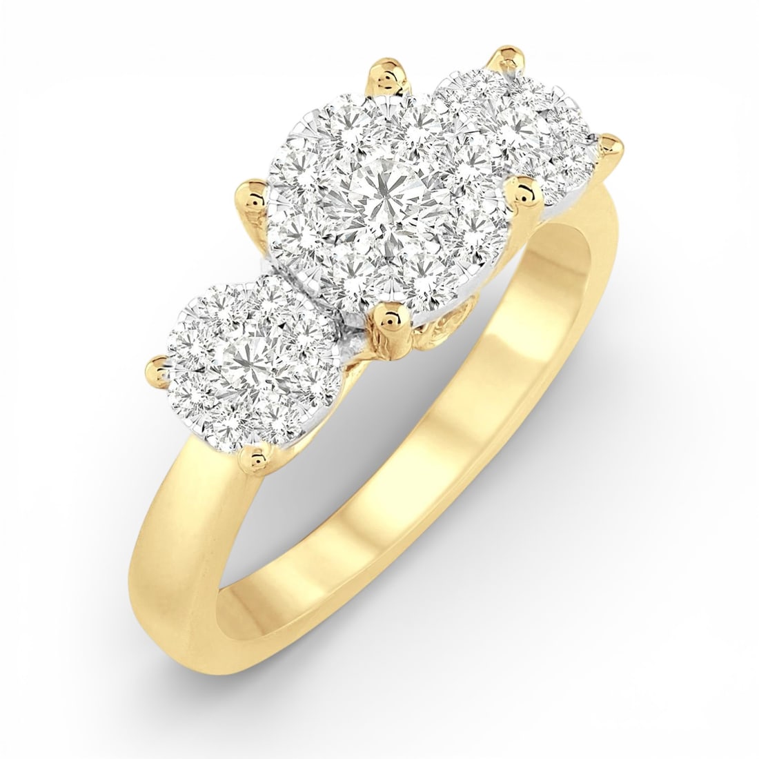 1.03 ctw Cluster Round Diamond 14K Yellow & White Gold Ring: Rare and radiant, this magnificent Three-Stone Cluster ring featuring White Diamond offers a touch of the extraordinary. Crafted with precision, the Three-Stone setting is seamlessly integrated into 4