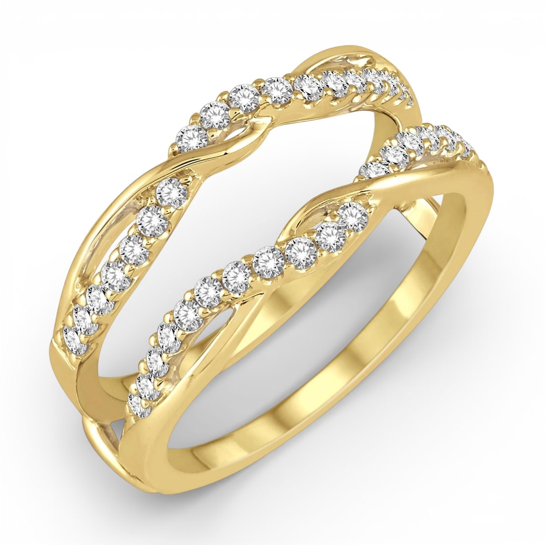 0.39 ctw Diamond 14K Yellow Gold Insert Ring: Rare and radiant, this stunning inter-twined design ring featuring White Diamond offers a touch of the extraordinary. A detailed Prong gallery secures the stones, rendered in 4.25 grams of lustrous 14