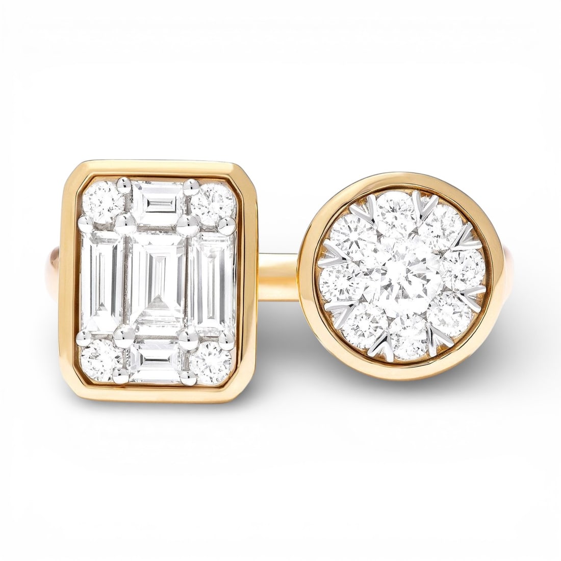 Empress 0.95 ctw Diamond Toi Et Moi Cluster 18K Gold Ring: Timeless and sophisticated, this breathtaking Toi Et Moi Open Cluster ring featuring White Diamond radiates enduring beauty. The gemstones are nestled within a Toi et Moi framework, supported by a sub