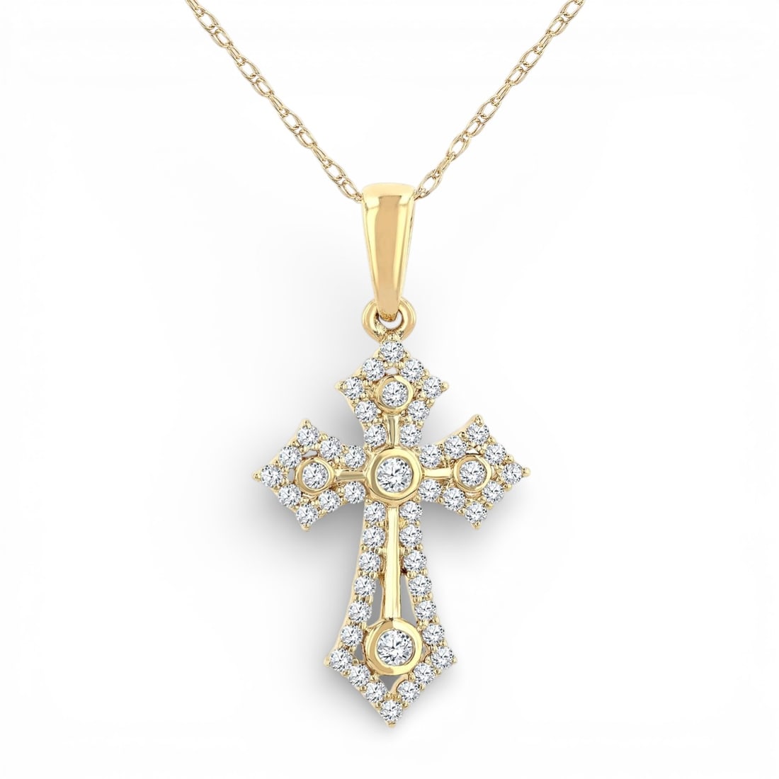 0.26 ctw Round Diamond Cross Motif 10K Yellow Gold Pendant Necklace (1 of 3)