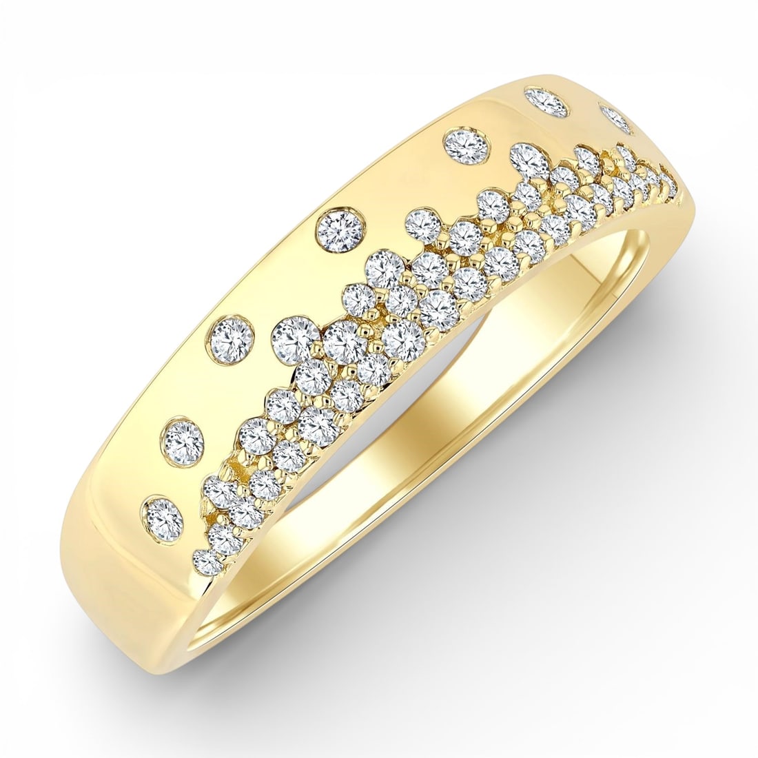 0.25 ctw Diamond 10K Yellow Gold Band Ring: Exuding opulence and grace, this elegant Mosaic Dome ring featuring White Diamond is crafted for the distinguished. Showcasing the gems in a Band arrangement, the ring consists of 3.5 grams of 10K Yel