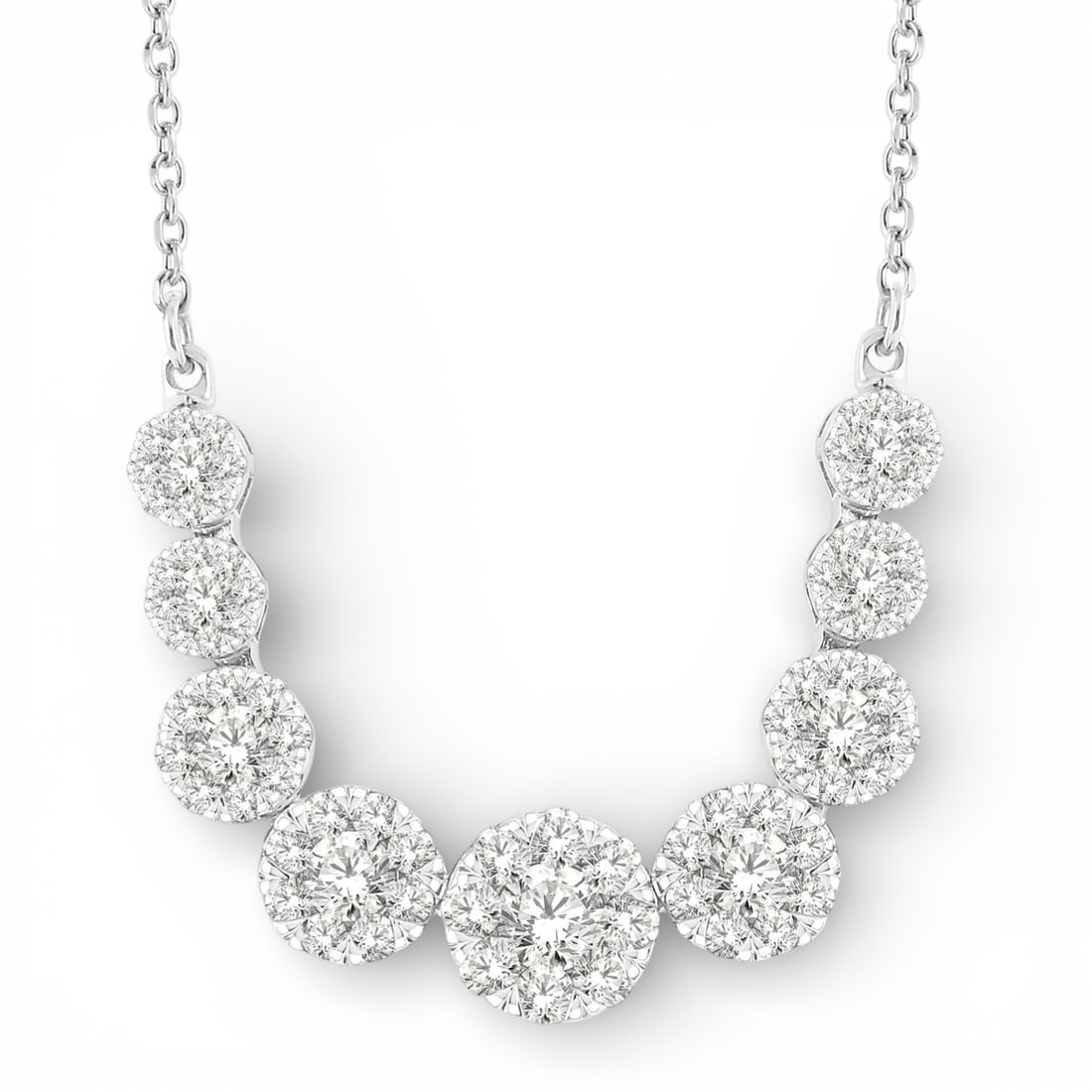 0.99 ctw Diamond Cluster Pendant 14K White Gold Necklace: Defining modern elegance, this stunning Cluster necklace featuring Natural Diamonds captures the essence of style. The gemstones are nestled within a Cluster framework, supported by a substantial 2.0 