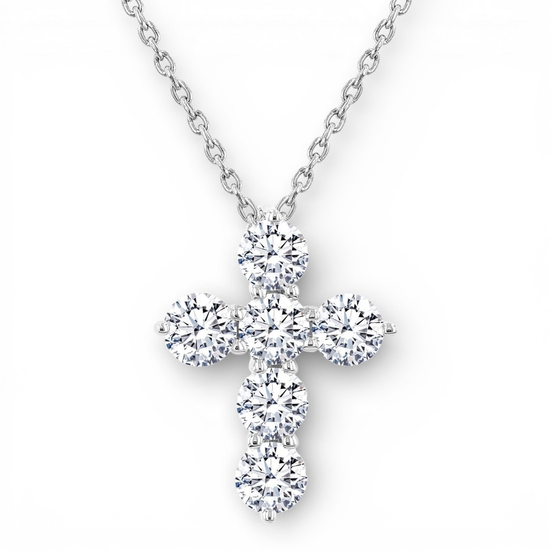 1.01 ctw Diamond Cross 14K White Gold Pendant: Exuding opulence and grace, this elegant Cross pendant featuring White Diamond is crafted for the distinguished. Crafted with precision, the Cluster setting is seamlessly integrated into 0.65 g of 14K